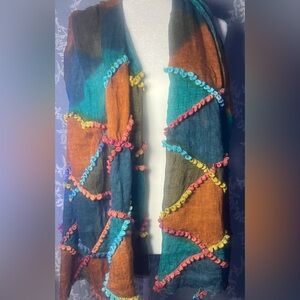 Boho Multicolor Patchwork Scarf Textured Lightweight Wrap